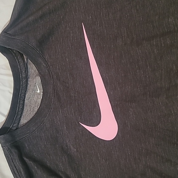Nike Women’s DRI-FIT T-Shirt Pink Gray [AQ3212-091] Pink Swoosh Gym Running Dry - Picture 3 of 7